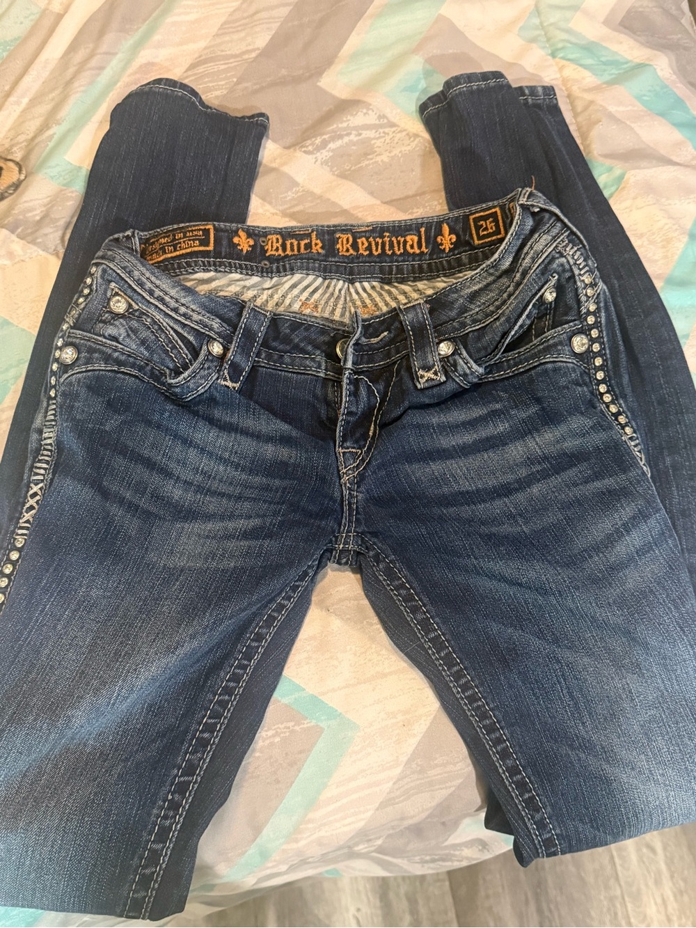 Rock Revival Women's Dark Blue Skinny Jeans with Side Stud Detailing